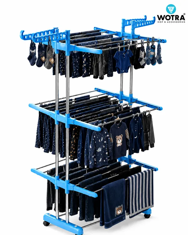 WOTRA_3_Tier_Stainless_Steel_Clothes_Drying_Stand_with_Wheels,_Foldable_Laundry_Drying_Rack_for_Home,_Balcony_&_Indoor_Outdoor_Use