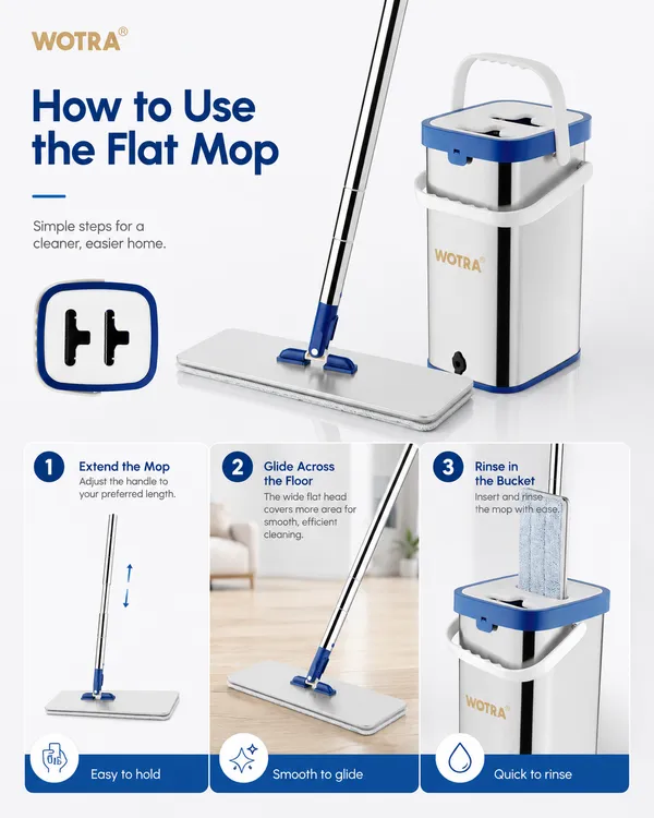 WOTRA_S345_Flat_Mop_Stainless_Steel_Bucket_Set_with_Microfiber_Refill