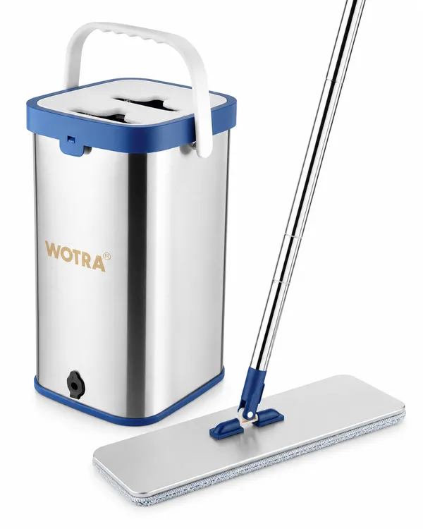 WOTRA_S345_Flat_Mop_Stainless_Steel_Bucket_Set_with_Microfiber_Refill