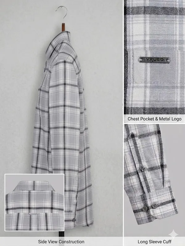 VRUGO_Men's_Light_Grey_Checked_Full_Sleeve_Shirt_|_Premium_Windowpane_Check_Casual_Shirt