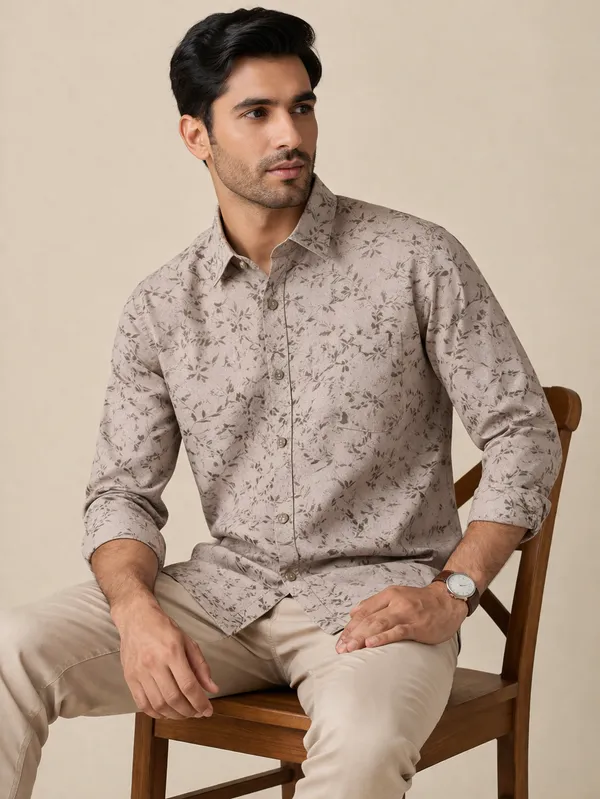 Floral_Print_Long_Sleeve_Cotton_Shirt_For_Men