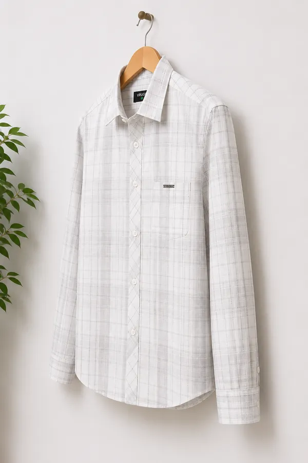 VRUGO_Men's_White_Checked_Full_Sleeve_Casual_Shirt