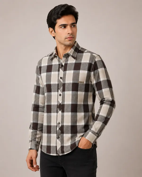 VRUGO_Men's_Brown_&_Beige_Checked_Full_Sleeve_Casual_Shirt