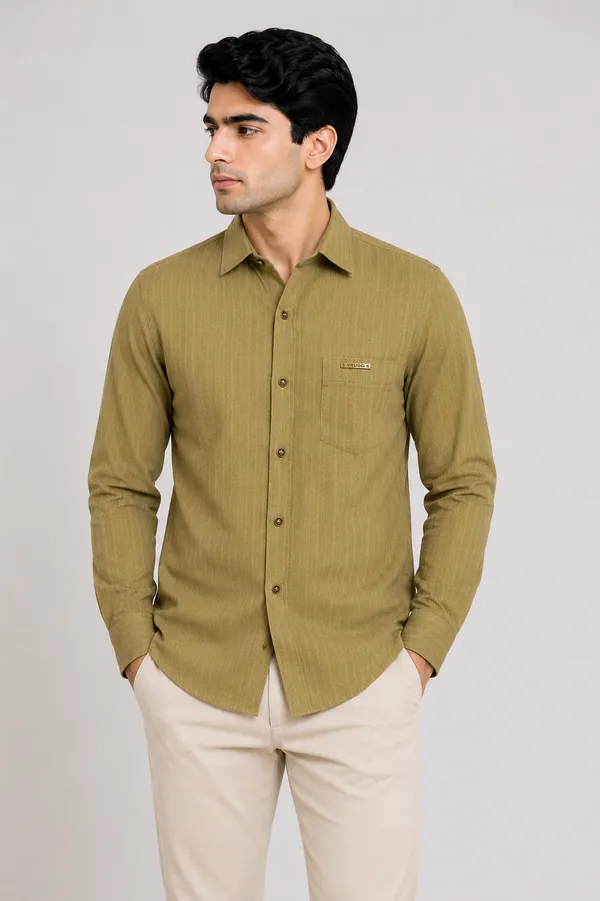 VRUGO_Men's_Khaki_Textured_Full_Sleeve_Formal_Shirt_|_Premium_Regular_Fit_Shirt_with_Signature_Metal_Logo