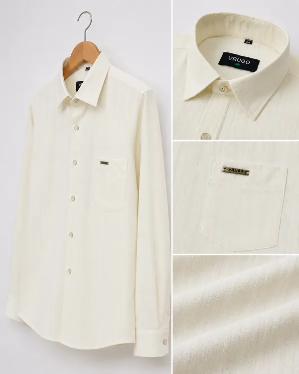 VRUGO_Men's_Cream_Textured_Full_Sleeve_Formal_Shirt_|_Premium_Regular_Fit_Shirt_with_Signature_Metal_Logo