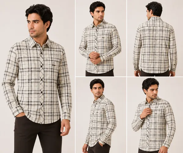 VRUGO_Men's_Cream_Brown_Checked_Full_Sleeve_Casual_Shirt