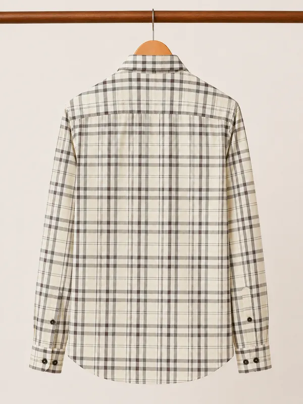 VRUGO_Men's_Cream_Brown_Checked_Full_Sleeve_Casual_Shirt