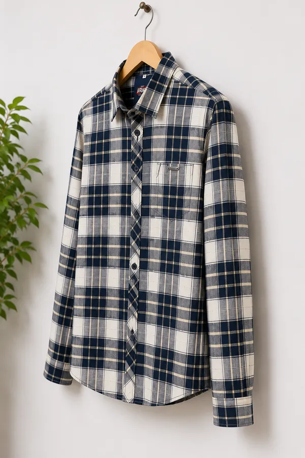 VRUGO_Men's_Navy_Blue_&_Cream_Checked_Full_Sleeve_Casual_Shirt