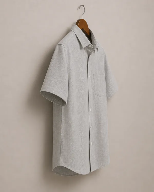 VRUGO_Men's_Light_Grey_Textured_Half_Sleeve_Casual_Shirt