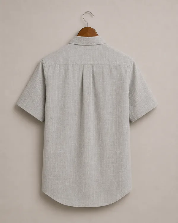VRUGO_Men's_Light_Grey_Textured_Half_Sleeve_Casual_Shirt