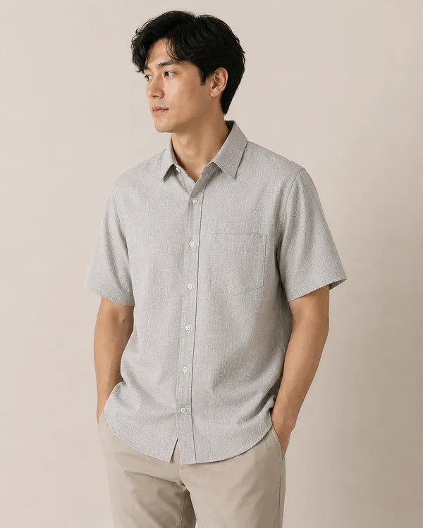 VRUGO_Men's_Light_Grey_Textured_Half_Sleeve_Casual_Shirt