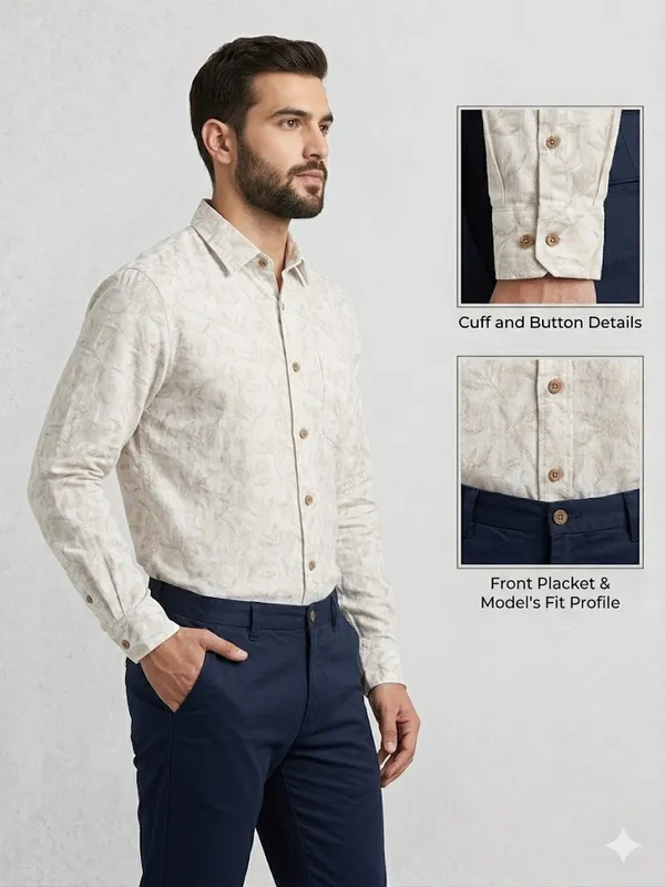 VRUGO_Men's_Cream_Leaf_Print_Full_Sleeve_Shirt_|_Premium_Nature-Inspired_Casual_Shirt