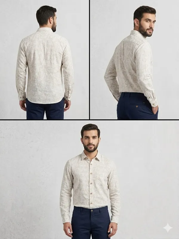 VRUGO_Men's_Cream_Leaf_Print_Full_Sleeve_Shirt_|_Premium_Nature-Inspired_Casual_Shirt