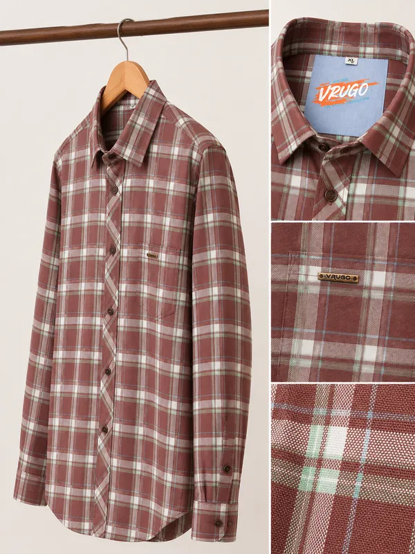 VRUGO_Men's_Rust_Brown_Checked_Full_Sleeve_Casual_Shirt