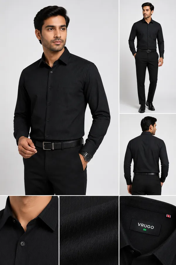 VRUGO_Men's_Black_Textured_Full_Sleeve_Shirt_|_Premium_Solid_Casual_&_Formal_Shirt