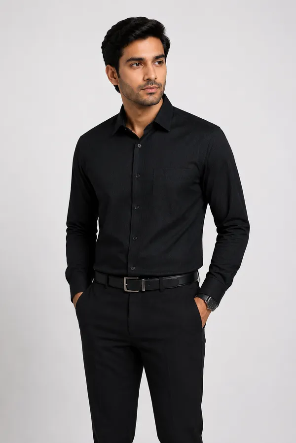 VRUGO_Men's_Black_Textured_Full_Sleeve_Shirt_|_Premium_Solid_Casual_&_Formal_Shirt