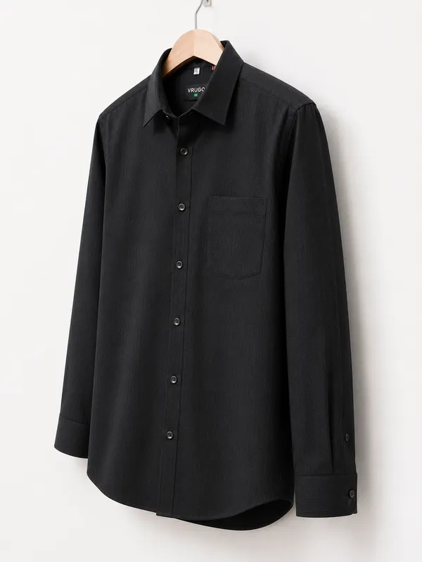 VRUGO_Men's_Black_Textured_Full_Sleeve_Shirt_|_Premium_Solid_Casual_&_Formal_Shirt