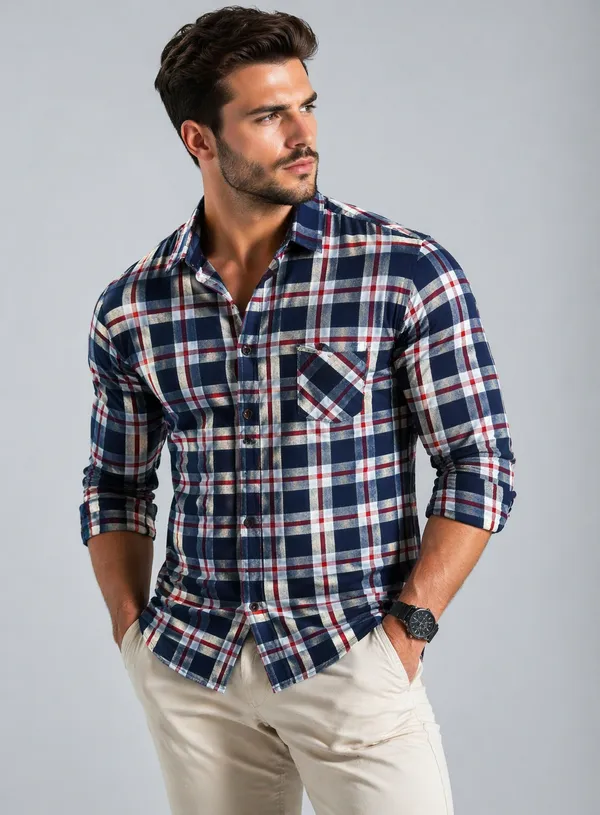 Premium_Cotton_Wine_Check_Pattern_Shirt_�_Comfortable_&_Breathable