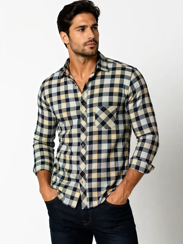 Premium_Cotton_Cream_Check_Pattern_Shirt_�_Comfortable_&_Breathable