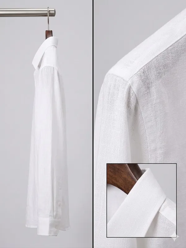 Men�s_White_Linen_Full_Sleeve_Shirt_|_Natural_Fabric_|_Slim_Fit_|_Summer_Wear
