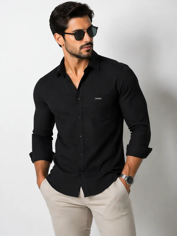 Men�s_Black_Full_Sleeve_Shirt_|_Cotton_Blend_|_Slim_Fit_|_Casual_&_Formal_Wear