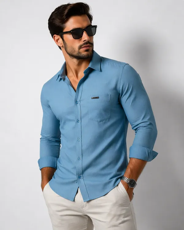 Men�s_Blue_Full_Sleeve_Shirt_|_Cotton_Blend_|_Slim_Fit_|_Casual_&_Formal_Wear