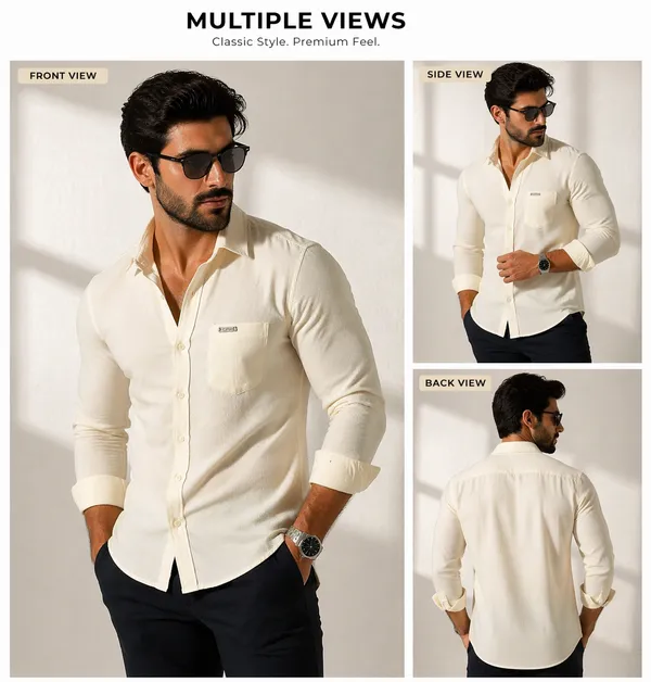 Men�s_Cream_Full_Sleeve_Shirt_|_Cotton_Blend_|_Slim_Fit_|_Casual_&_Formal_Wear