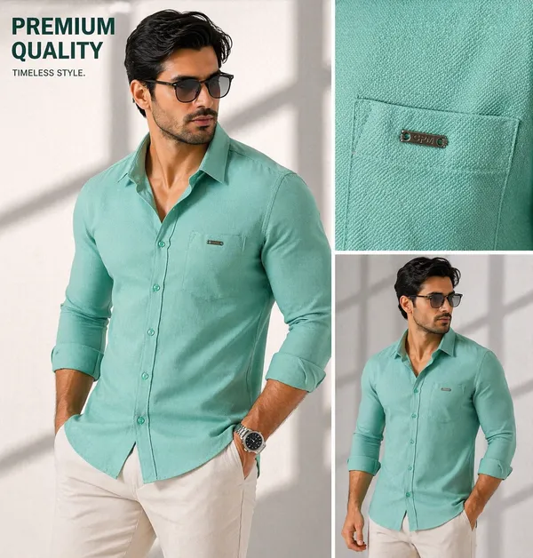 Men�s_Green_Full_Sleeve_Shirt_|_Cotton_Blend_|_Slim_Fit_|_Casual_&_Formal_Wear