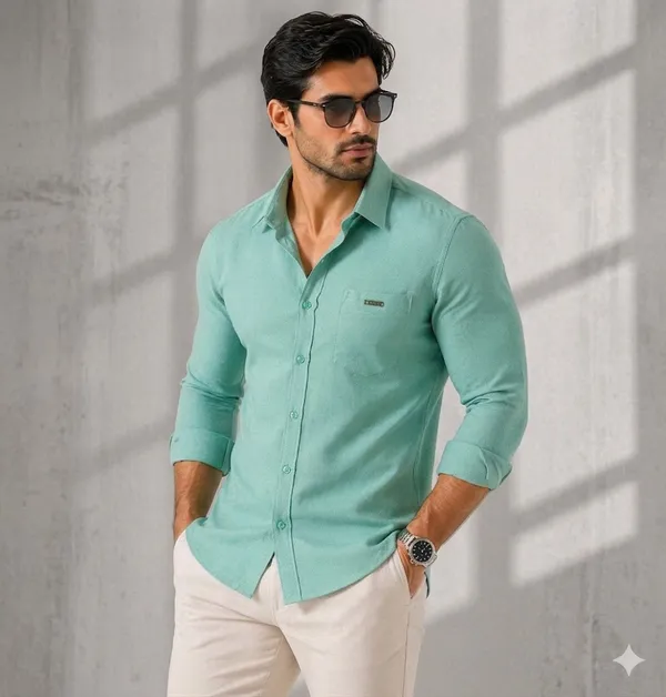 Men�s_Green_Full_Sleeve_Shirt_|_Cotton_Blend_|_Slim_Fit_|_Casual_&_Formal_Wear