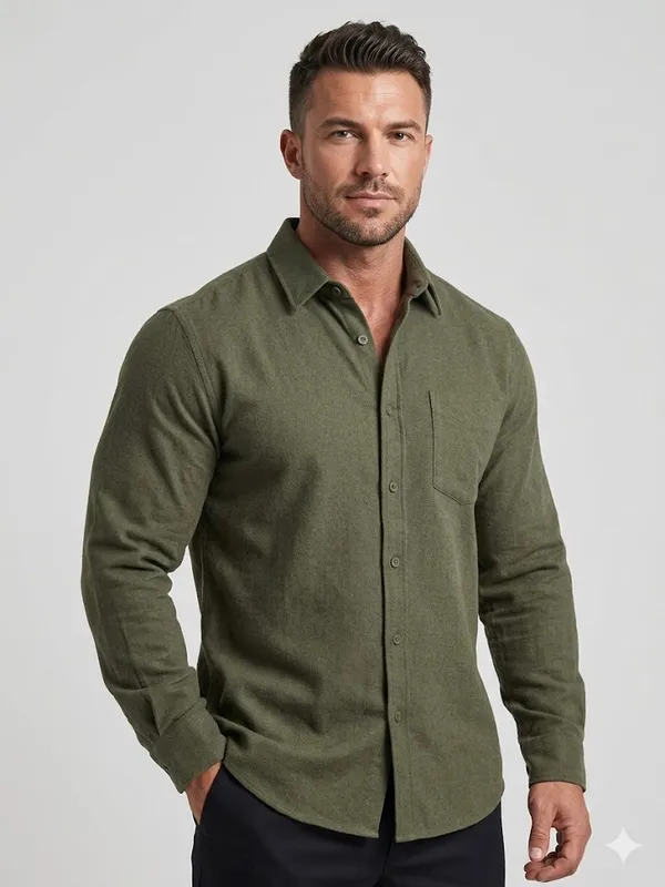 Men�s_Olive_Green_Full_Sleeve_Shirt_|_Cotton_Blend_|_Slim_Fit_|_Casual_&_Formal_Wear