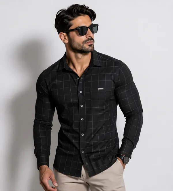 Men�s_Black_Checkered_Full_Sleeve_Shirt_|_Cotton_Blend_|_Slim_Fit_|_Casual_Wea