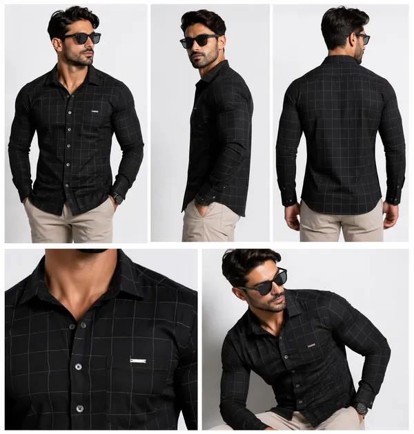 Men�s_Black_Checkered_Full_Sleeve_Shirt_|_Cotton_Blend_|_Slim_Fit_|_Casual_Wea