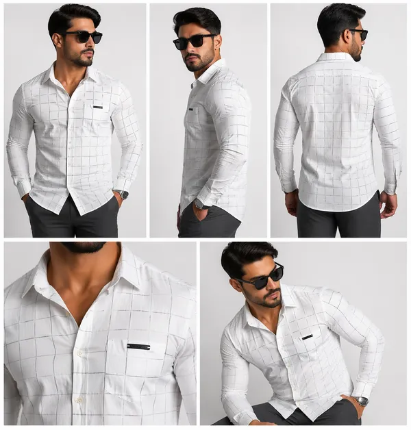 Men�s_White_Checkered_Full_Sleeve_Shirt_|_Cotton_Blend_|_Slim_Fit_|_Casual_Wear