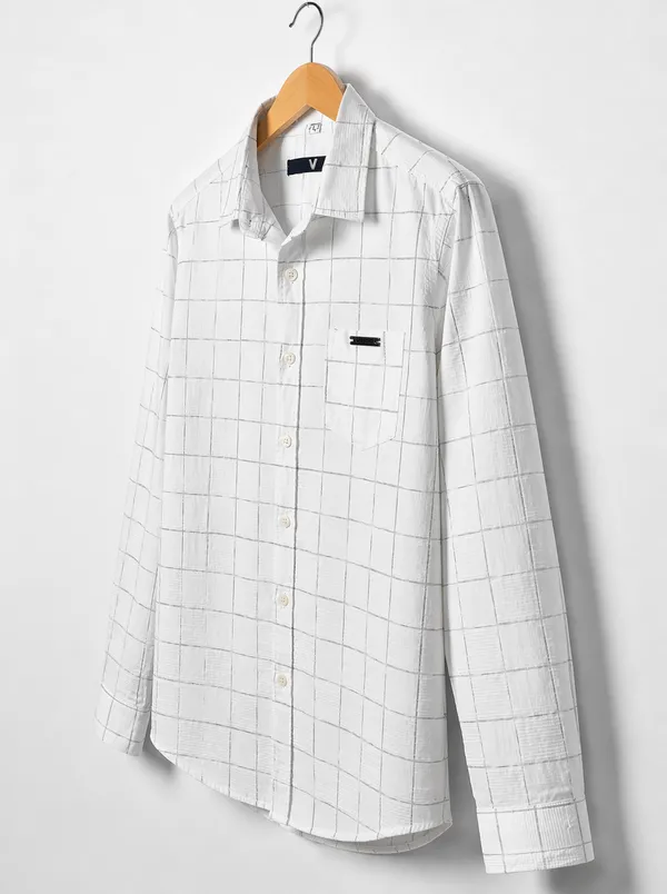Men�s_White_Checkered_Full_Sleeve_Shirt_|_Cotton_Blend_|_Slim_Fit_|_Casual_Wear