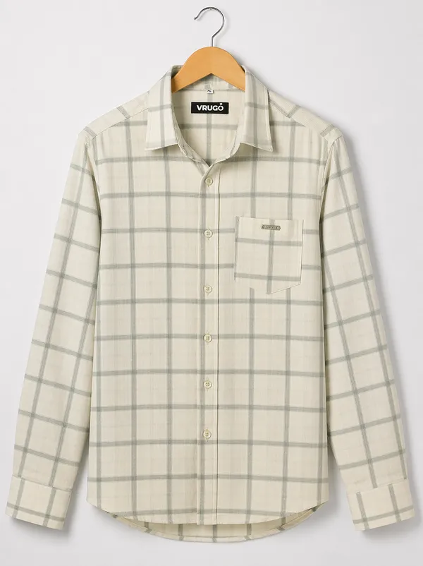 Men�s_Cream_Checkered_Full_Sleeve_Shirt_|_Cotton_Blend_|_Slim_Fit_|_Casual_Wear