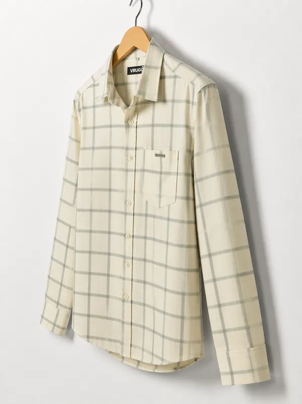 Men�s_Cream_Checkered_Full_Sleeve_Shirt_|_Cotton_Blend_|_Slim_Fit_|_Casual_Wear