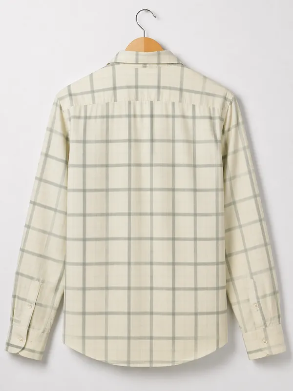 Men�s_Cream_Checkered_Full_Sleeve_Shirt_|_Cotton_Blend_|_Slim_Fit_|_Casual_Wear