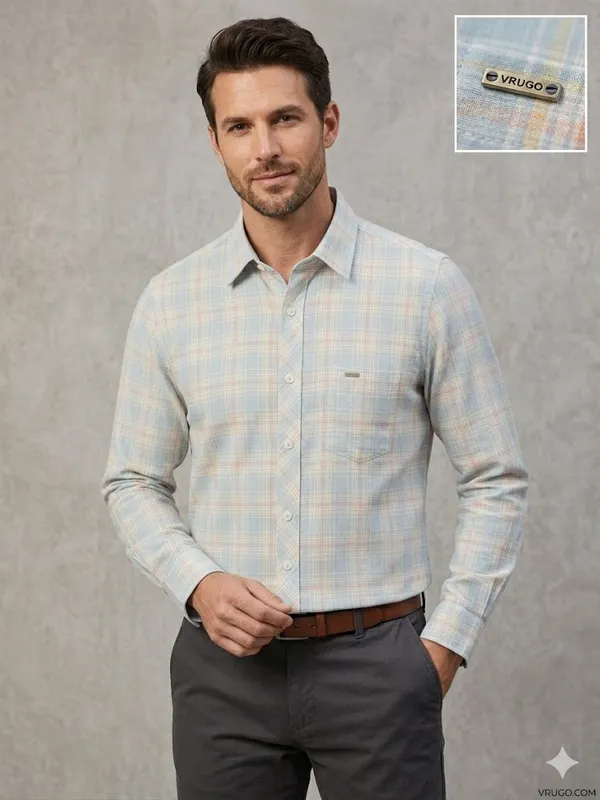 Men�s_Sky_Blue_Checkered_Full_Sleeve_Shirt_|_Multi-Color_Pattern_|_Cotton_Blend_|_Slim_Fit