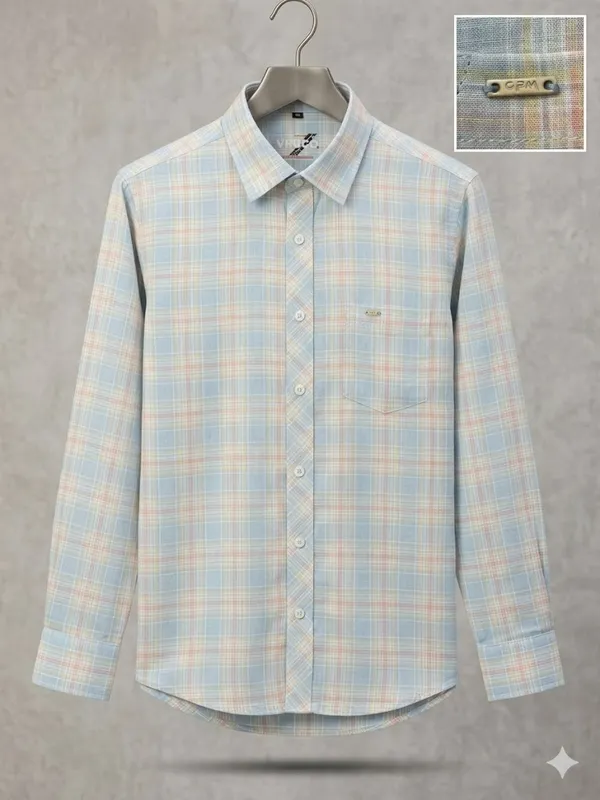 Men�s_Sky_Blue_Checkered_Full_Sleeve_Shirt_|_Multi-Color_Pattern_|_Cotton_Blend_|_Slim_Fit
