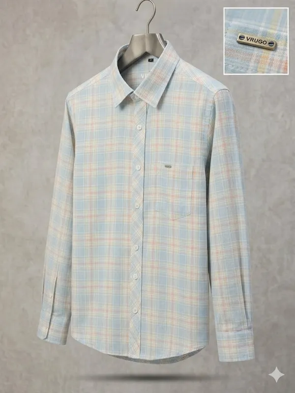 Men�s_Sky_Blue_Checkered_Full_Sleeve_Shirt_|_Multi-Color_Pattern_|_Cotton_Blend_|_Slim_Fit