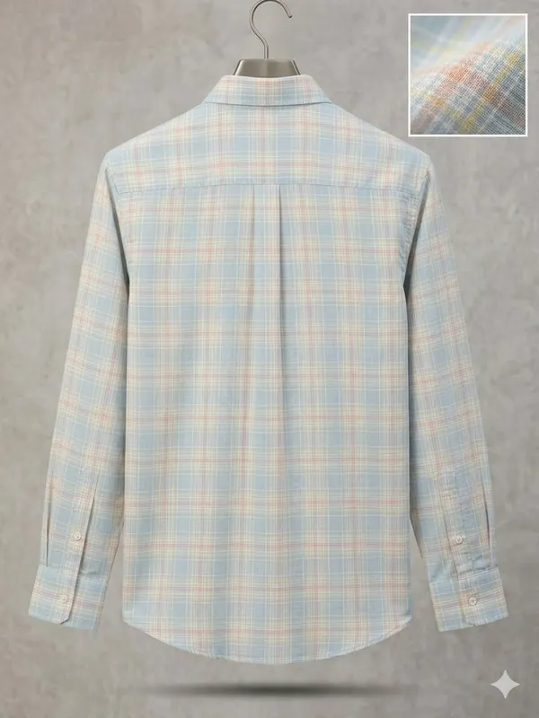 Men�s_Sky_Blue_Checkered_Full_Sleeve_Shirt_|_Multi-Color_Pattern_|_Cotton_Blend_|_Slim_Fit