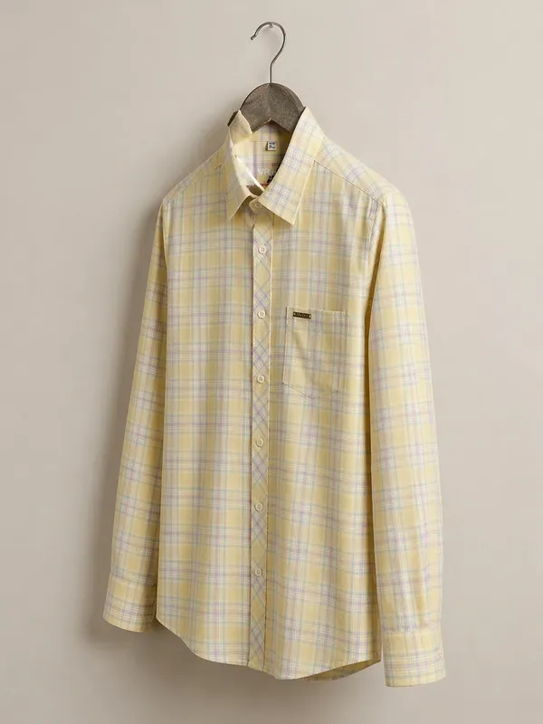 Men�s_Yellow_Checkered_Full_Sleeve_Shirt_|_Multi-Color_Pattern_|_Cotton_Blend_|_Slim_Fit