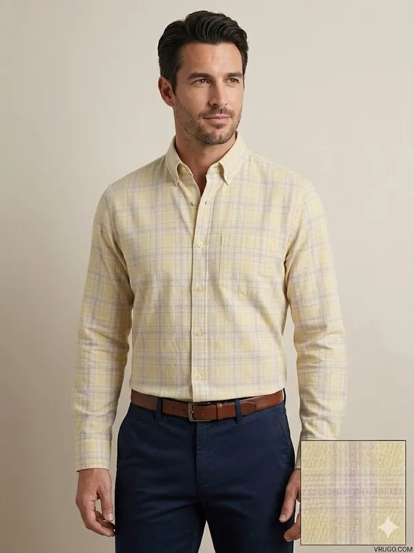 Men�s_Yellow_Checkered_Full_Sleeve_Shirt_|_Multi-Color_Pattern_|_Cotton_Blend_|_Slim_Fit