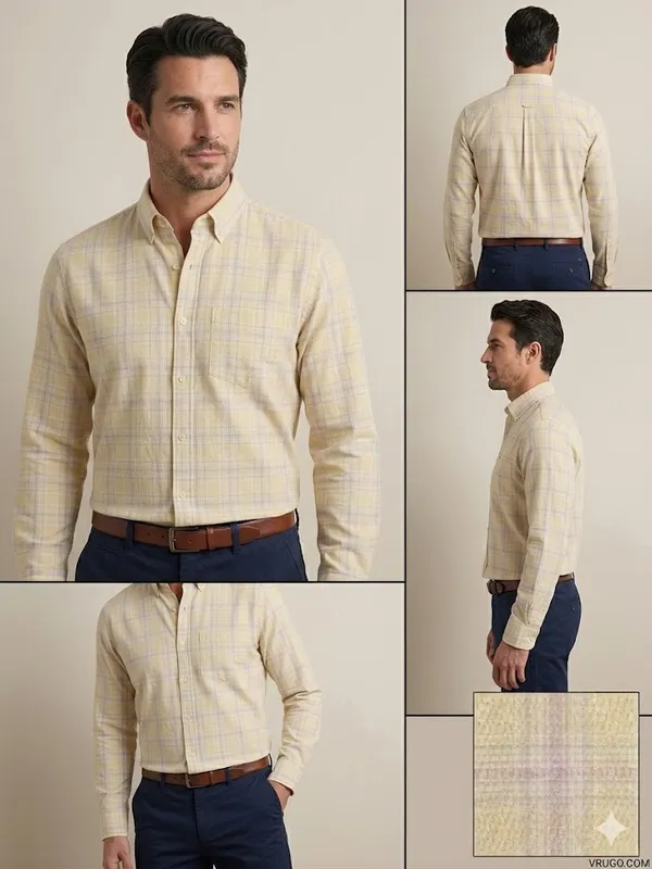 Men�s_Yellow_Checkered_Full_Sleeve_Shirt_|_Multi-Color_Pattern_|_Cotton_Blend_|_Slim_Fit