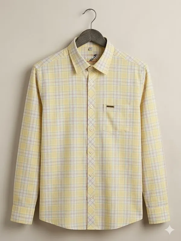 Men�s_Yellow_Checkered_Full_Sleeve_Shirt_|_Multi-Color_Pattern_|_Cotton_Blend_|_Slim_Fit
