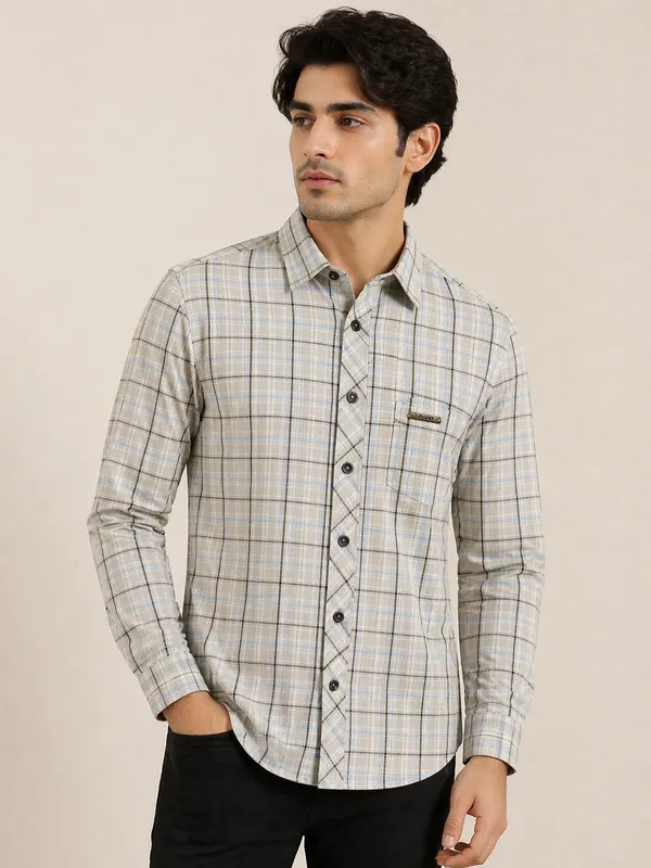 Men�s_Beige_Checkered_Full_Sleeve_Shirt_|_Multi-Color_Pattern_|_Cotton_Blend_|_Slim_Fit