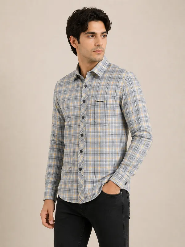 Men�s_Grey_Checkered_Full_Sleeve_Shirt_|_Multi-Color_Pattern_|_Cotton_Blend_|_Slim_Fit