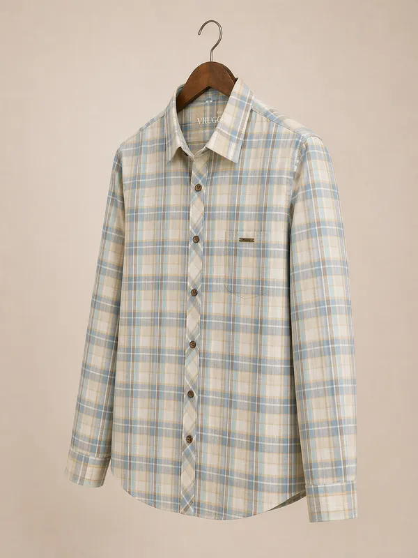 Men�s_Cream_Checkered_Full_Sleeve_Shirt_|_Multi-Color_Pattern_|_Cotton_Blend_|_Slim_Fit