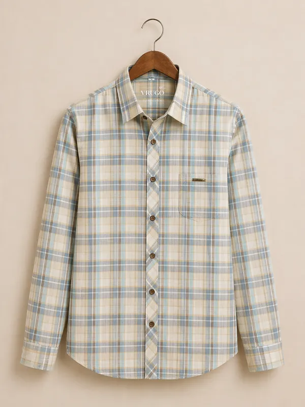 Men�s_Cream_Checkered_Full_Sleeve_Shirt_|_Multi-Color_Pattern_|_Cotton_Blend_|_Slim_Fit