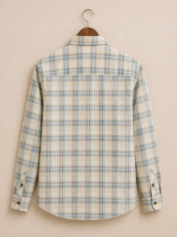 Men�s_Cream_Checkered_Full_Sleeve_Shirt_|_Multi-Color_Pattern_|_Cotton_Blend_|_Slim_Fit